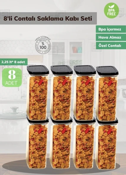 8’li Saklama Kabı Seti BPA Free Sızdırmaz Erzak Kabı Hava Almaz Bakliyat Kabı ürün görseli 1