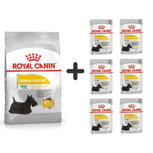Royal Canin Mini Dermacomfort Yetişkin Köpek Maması 3 Kg + 6 Adet Yaş Mama ürün görseli 1
