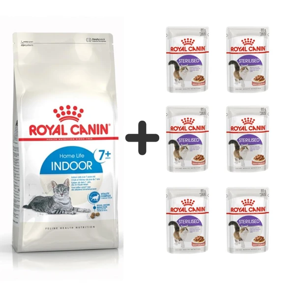 Royal Canin İndoor 7+ Yaşlı Kuru Kedi Maması 1,5 Kg + 6 Adet Yaş Mama ürün görseli 1