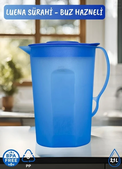 Luena Sürahi PP-5 Kokusuz Sürahi Soğutuculu Mavi Sürahi Bpa Free 2,1 L ürün görseli 1