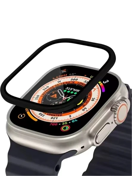Apple Watch Uyumlu Ekran Koruyucu Siyah 49mm Ultra 2-3 Temperli Akıllı Saat Camı Çizilmez Çelik Çerçeveli ürün görseli 1