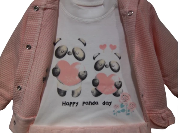 HAPPY PANDA BASKILI KAPÜŞONLU KIZ TAKIM - Resim 3