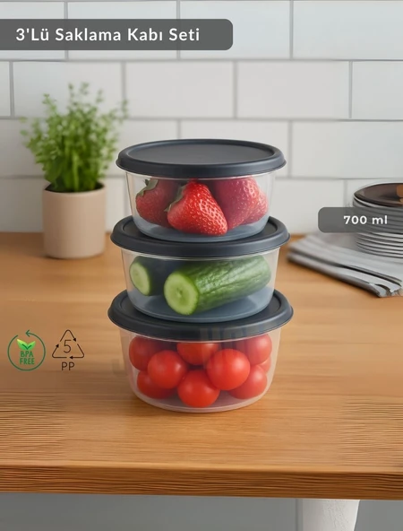 Yuvarlak 3'Lü Saklama Kabı Bpa Free Derin Dondurucu için Uygun Beslenme Kabı 700 ml ürün görseli 1