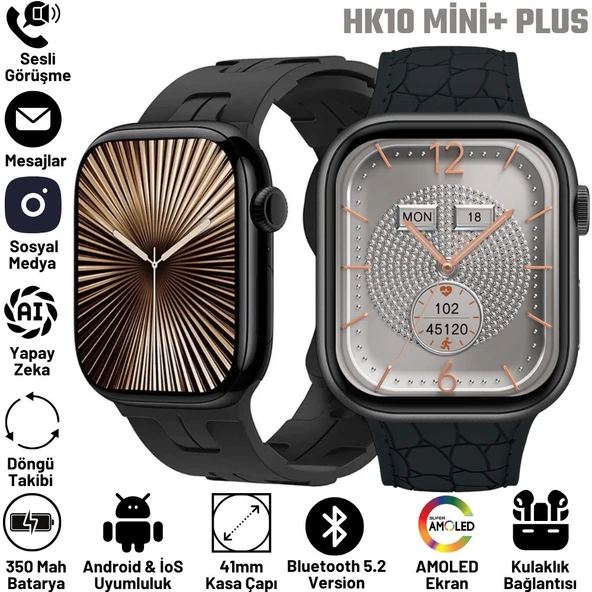 Watch HK 10 + Mini Plus Siyah AMOLED Ekranlı Akıllı Saat 41mm, 2GB Depolama, iPhone & Huawei Uyumlu 8,9,10 ürün görseli 1