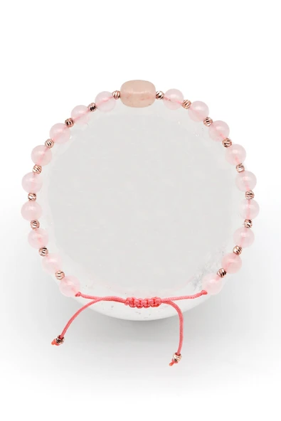 Pembe Kuvars Doğal Taş Makrome Örme Bileklik Küre Kesim ürün görseli 1