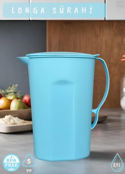 Longa Sürahi PP-5 Kokusuz Sürahi Açık Mavi Sürahi Bpa Free 2,1 L ürün görseli 1