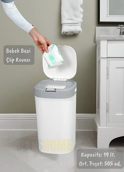 Bebek Bezi Kovası Kokusuz Kendinden Poşetli Kartuşlu Bebek Bezi Çöp Kovası 19 Lt. ürün görseli 1