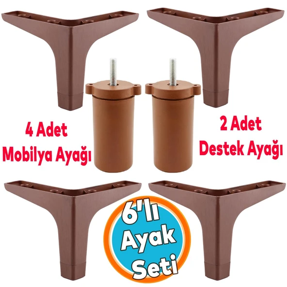Mobilya Tv Ünitesi Koltuk Kanepe Destek Ayağı 12 Cm 6'lı Set Ahşap Desenli Baza Ayakları ürün görseli 1