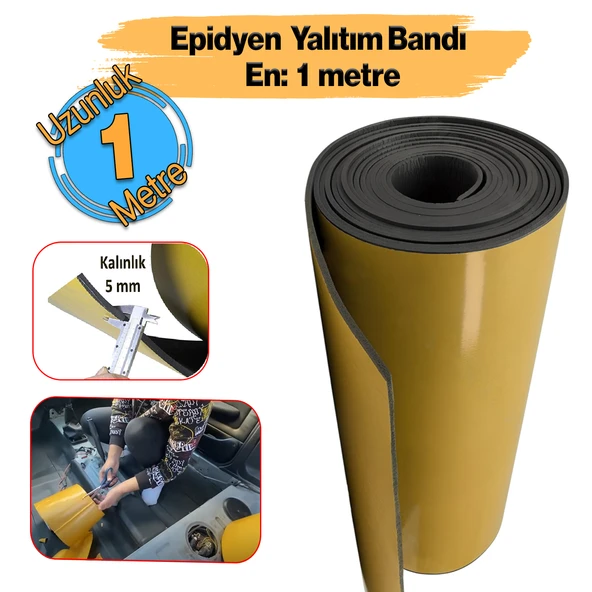 Araç Ses Isı Yalıtım İzolasyon Bandı En:100 cm Kalınlık:5 mm Uzunluk:1 Metre Yapışkan Kauçuk Sünger ürün görseli 1