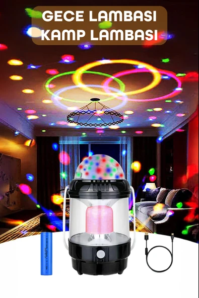 Şarjlı RGB Projeksiyon Gökyüzü Gece Lambası Kamp Feneri Işıldak Powerbank Özellikli Pilli M001 ürün görseli 1