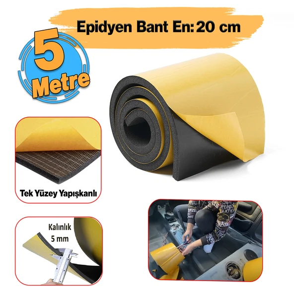 Yapışkanlı Araç Ses Isı Yalıtım İzolasyon Bandı En:20 cm Kalınlık:5 mm Uzunluk 5 Metre Kauçuk Sünger ürün görseli 1