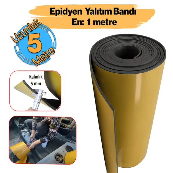 Yapışkanlı Araç Ses Isı Yalıtım İzolasyon Bandı En:100 cm Kalınlık:5 mm Uzunluk 5 Metre Kauçuk Sünger ürün görseli 1