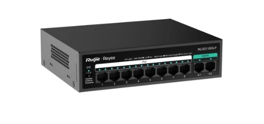 Ruijie Reyee RG-ES110FG-P 2-Portlu Gigabit ile 8-Portlu 10/100 Mbps Yönetilmeyen PoE Switch ürün görseli 1