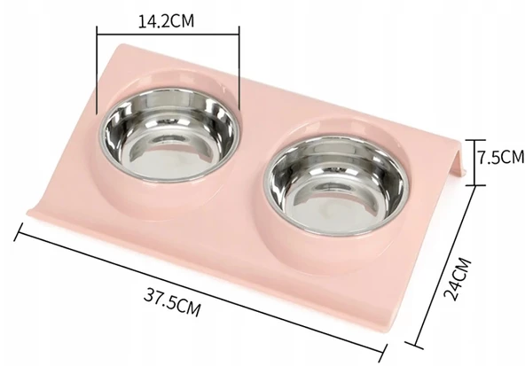 İkili Renkli Mama ve Su Kabı Çelik Kaseli Pembe 37.5x24x7.5 ürün görseli 1