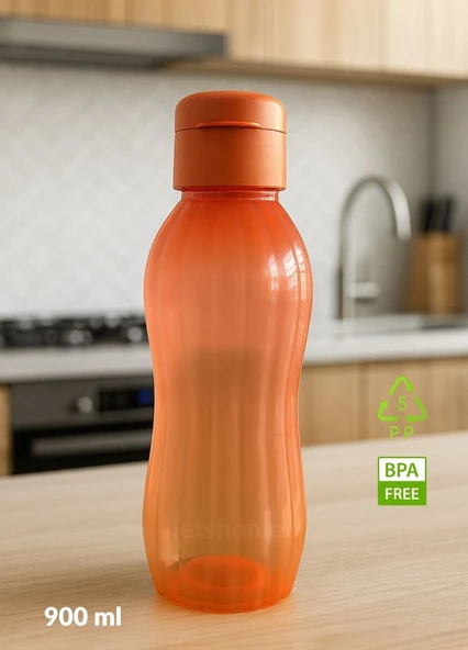 Su Şişesi Sızdırmaz Kapak Okul Matarası BPA Free Suluk Orta Boy Kokusuz Matara Turuncu 900 ml ürün görseli 1