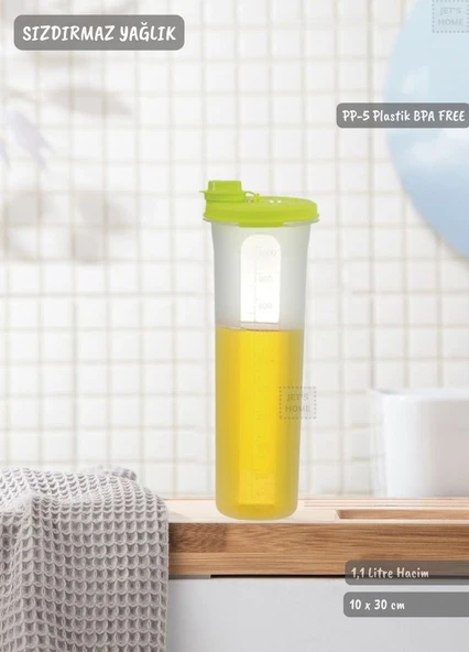 Sızdırmaz Yağdanlık Ölçekli Yağ Şişesi Kilitlemeli Yağlık 1,1 Litre BPA FREE ürün görseli 1