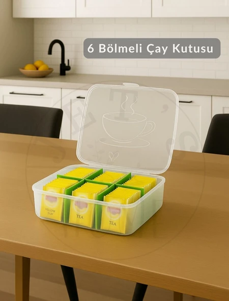 6 Bölmeli Çay Kutusu Şeffaf Çay Kabı Plastik Poşet Çay Kutusu BPA Free ürün görseli 1