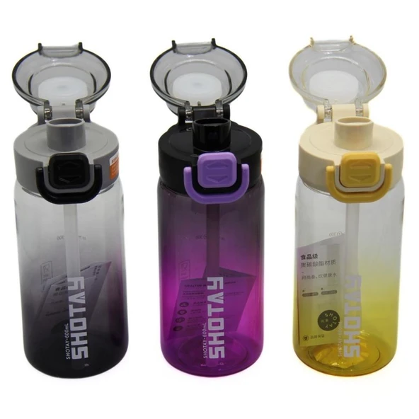Shotay Su Matarası Straw Gradient Polikarbon Siyah 600Ml - Resim 2