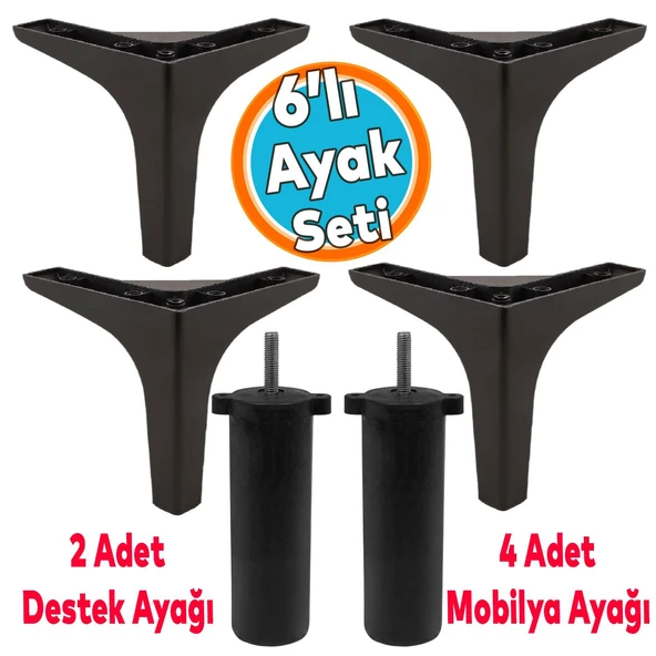 Mobilya Tv Ünitesi Koltuk Kanepe Destek Ayağı 14 Cm Siyah Baza Ayakları M8 Destek 6'lı Set ürün görseli 1