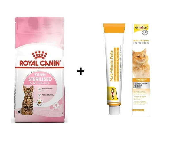 Royal Canin Kitten Sterilised Kısırlaştırılmış Yavru Kedi Maması 2 Kg + Gimcat Multivitamin 100 Gr ürün görseli 1