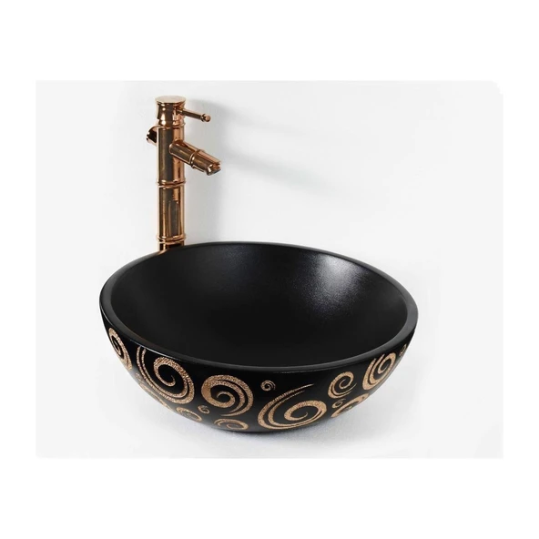 LENA TEZGAH ÜSTÜ ÇANAK LAVABO E-9002 MAT SİYAH DESENLİ ürün görseli 1