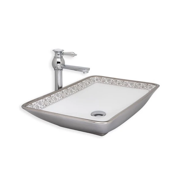 LENA TEZGAH ÜSTÜ ÇANAK LAVABO E-8221 BEYAZ-GÜMÜŞ ürün görseli 1