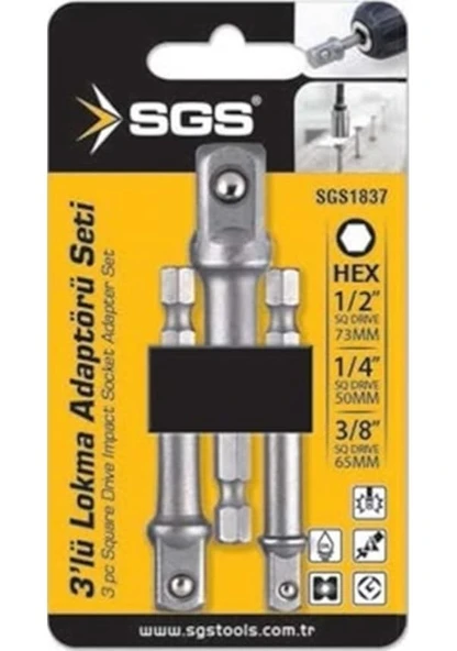 SGS Lokma Adaptörü 3'lü Set 1/4x65 MM- 3/8x65 MM -1/2x73 MM Sgs1837 ürün görseli 1