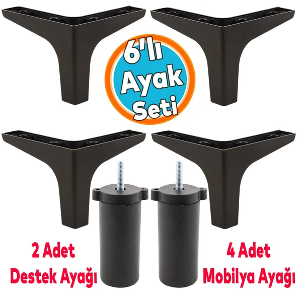 Mobilya Tv Ünitesi Koltuk Kanepe Destek Ayağı 12 Cm Siyah Baza Ayakları M8 Destek 6'lı Set ürün görseli 1