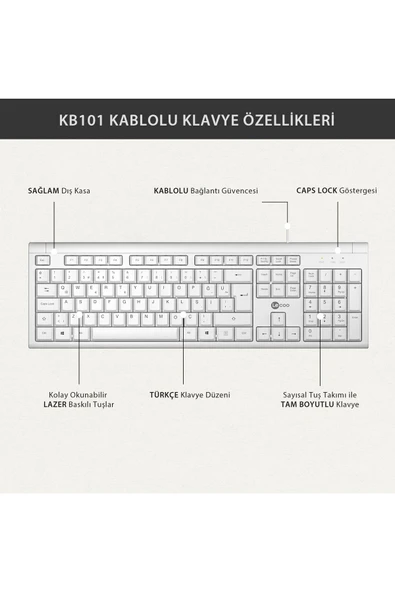 Lecoo Kb101 Beyaz Kablolu Q Klavye - Resim 5