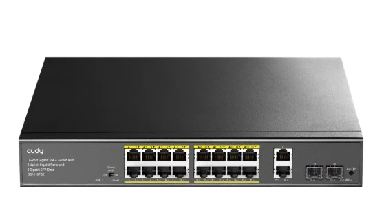 Cudy GS1018PS2 16 Port 10/100/1000 Yönetilemez +2 Port Gb. 2 SFP (1GB) Rack mount (16 Port Poe+) 200W Switch ürün görseli 1