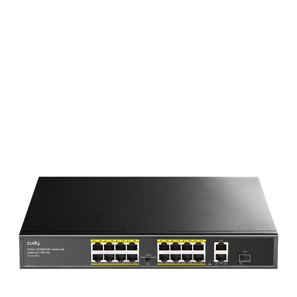 Cudy FS1018PS1 16 Port 10/100Mbps 200W PoE+2 Gigabit Uplink Port Sfp Vlan Cctv SFP Metal Switch ürün görseli 1