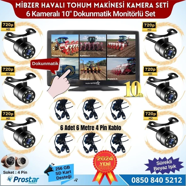 Mibzer için 6 Kameralı 10 inç Dokunmatik Monitör Altıya Bölen Kayıtlı 256 Gb Sd Kart Destekli ürün görseli 1