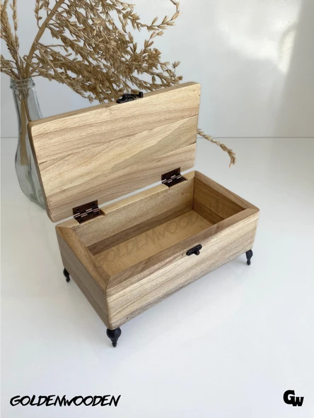Doğal Ahşap Takı Kutusu Ahşap Saklama Kutusu(CEVİZ)(BOY:20CM EN:11CM YÜK:9,5CM) BOY:20cm EN:11cm YÜK:9.5cm ürün görseli 1