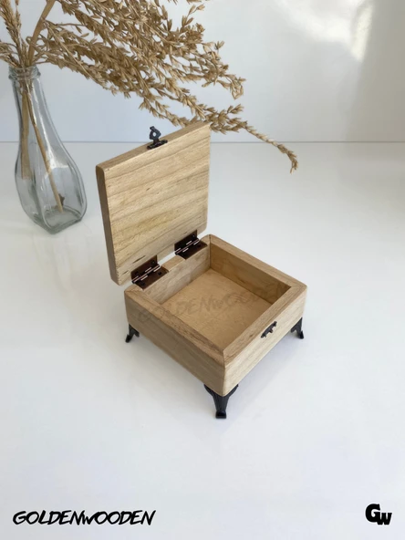 Doğal Ahşap Takı Kutusu Ahşap Saklama KUTUSU(CEVİZ)(BOY:11cm EN:11cm Yük:7.5cm) BOY:11cm EN:11cm YÜK:7.5cm ürün görseli 1