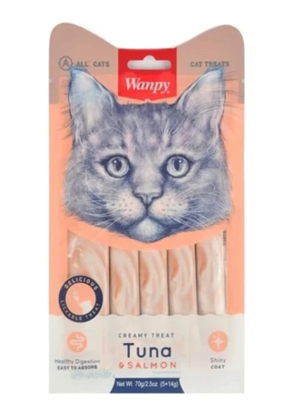 Wanpy Ton ve Somon Balıklı Sıvı Kedi Ödül Maması 5x14 GR ürün görseli 1