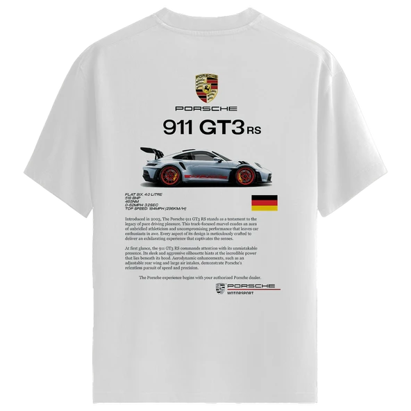 Porsche GT3 RS v2 – %100 Pamuklu Kadın Beyaz Tişört – Premium Quality ürün görseli 1