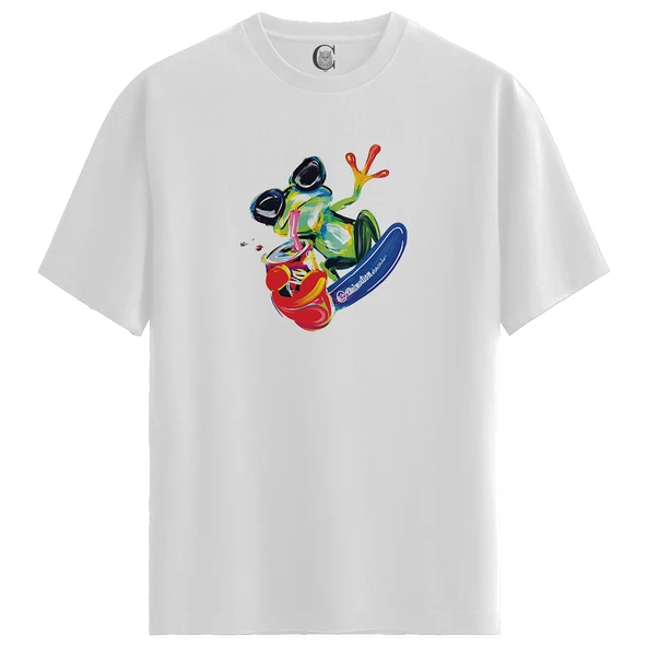 Funky Frog - %100 Pamuklu Kadın Beyaz Tişört - Premium Quality ürün görseli 1