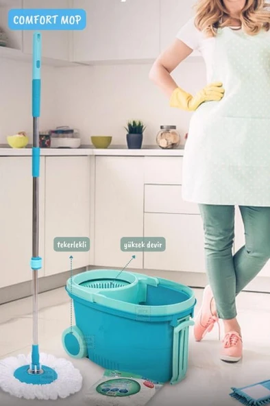 Comfort Mop Seti Tekerlekli Paspas Temizlik Seti Temizlik Kovası Döner Başlıklı ürün görseli 1