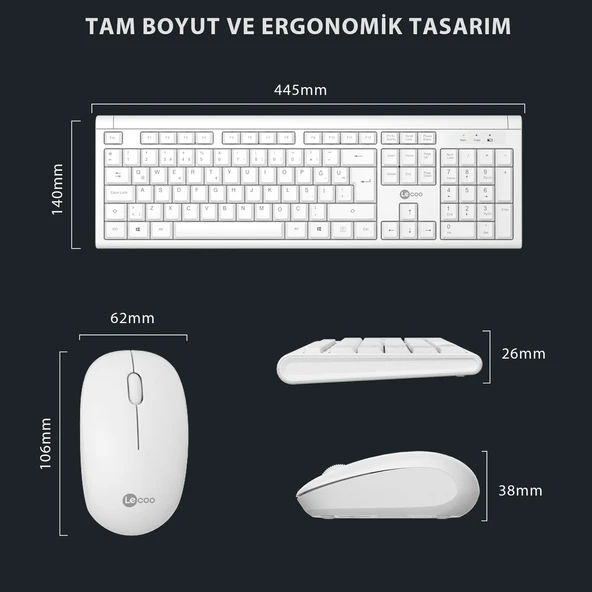 Lecoo Kw200 Kablosuz Klavye & Mouse Set Beyaz - Resim 7