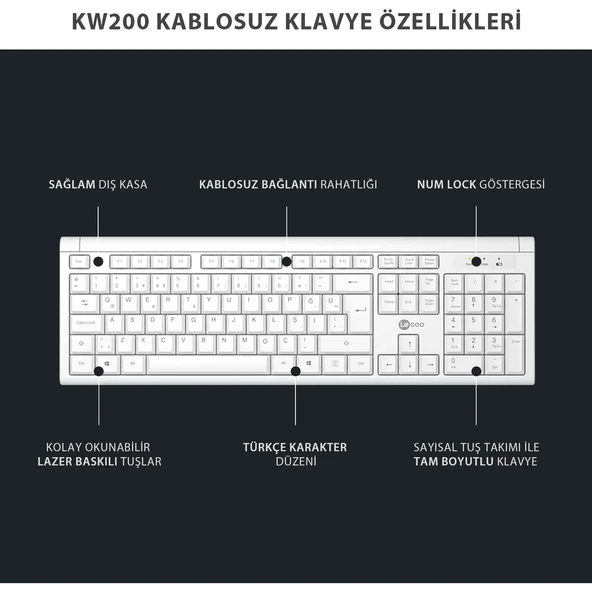 Lecoo Kw200 Kablosuz Klavye & Mouse Set Beyaz - Resim 6