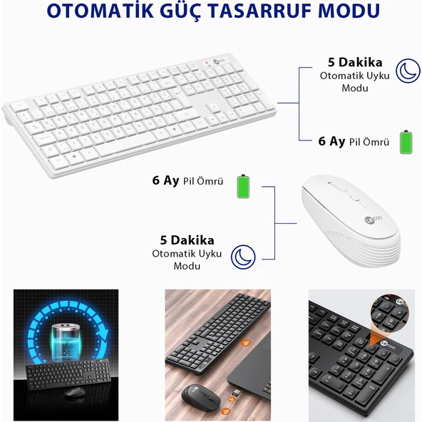 Lecoo Km2001 Klavye & Mouse Kablosuz Set Beyaz - Resim 4