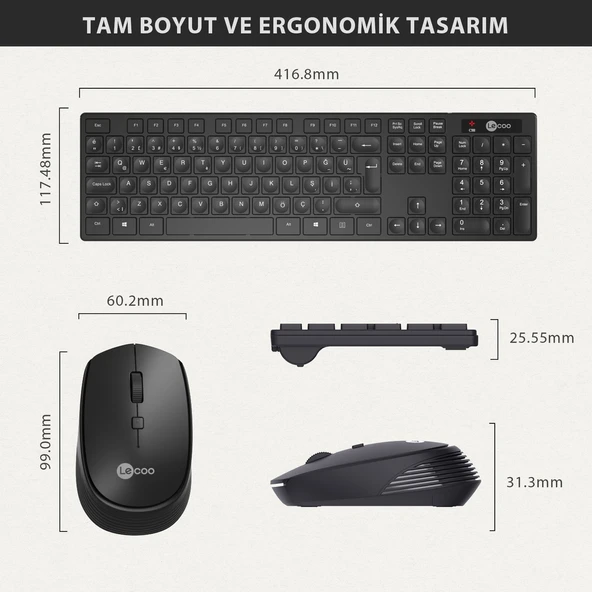 Lecoo Km2001 Klavye & Mouse Kablosuz Set Siyah - Resim 5