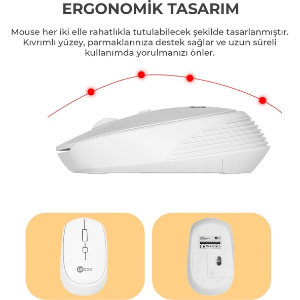 Lecoo Km2001 Klavye & Mouse Kablosuz Set Beyaz - Resim 6
