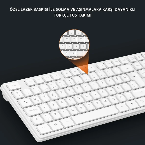 Lecoo Km2001 Klavye & Mouse Kablosuz Set Beyaz - Resim 5