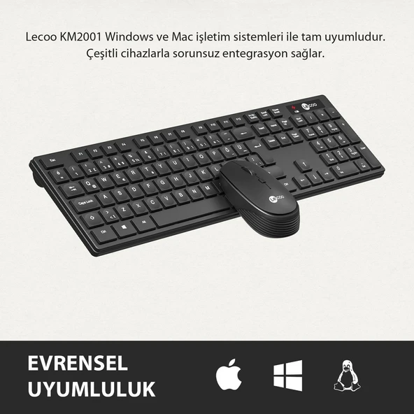 Lecoo Km2001 Klavye & Mouse Kablosuz Set Siyah - Resim 6
