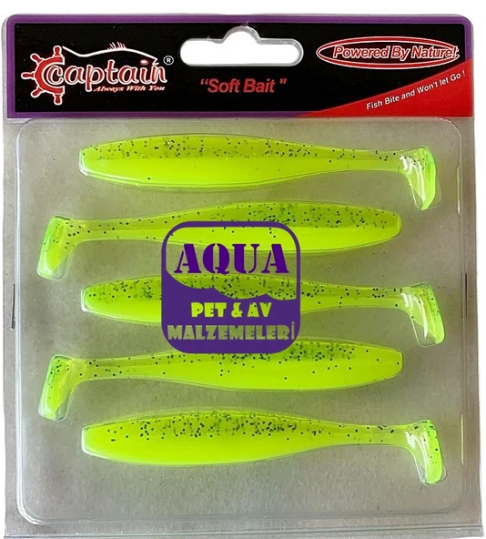 Captain 3075 Shad Tail Soft 10 cm 4.7 Gr Levrek Turna Silikonu 5'li Paket Suni Yem Limoni - Silikon Balık ürün görseli 1