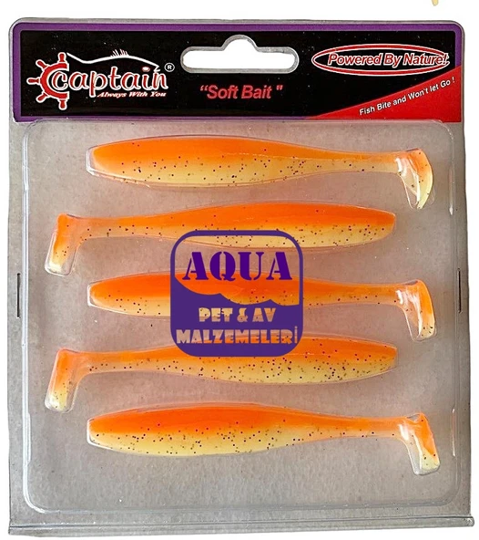 Captain 3075 Shad Tail Soft 10 cm 4.7 Gr Levrek Turna Silikonu 5'li Paket Suni Yem Turuncu - Silikon Balık ürün görseli 1