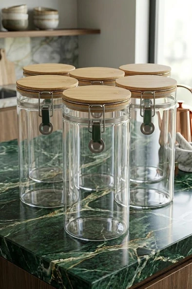 Bambum Mada 1300ml 20 Cm 6 Lı Kelepçeli Vakumlu Boroslikat Cam Set ürün görseli 1
