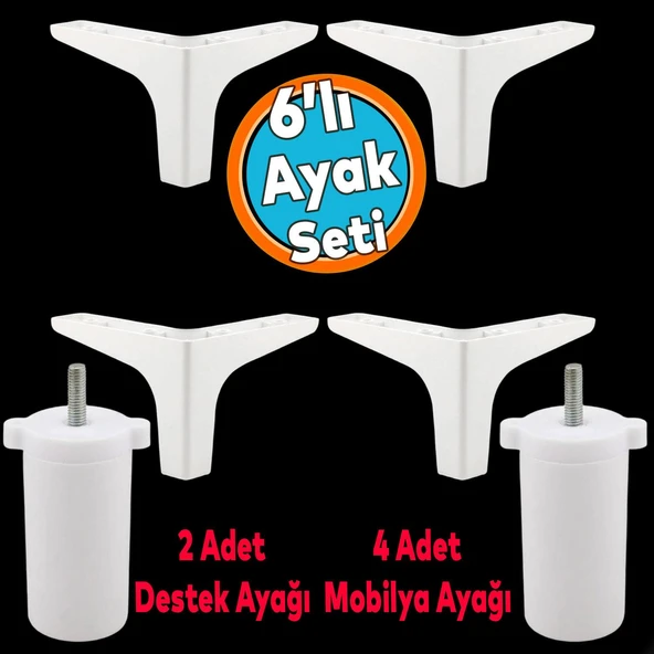 Mobilya Tv Ünitesi Koltuk Kanepe Destek Ayağı 12 Cm Beyaz Baza Ayakları M8 Destek 6'lı Set ürün görseli 1