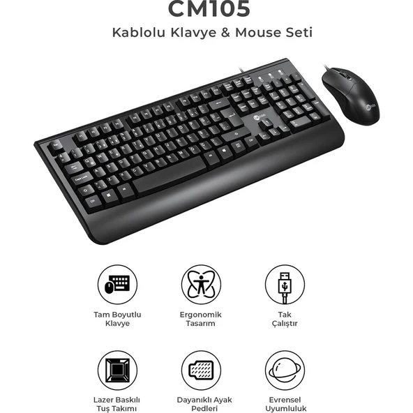Lecoo Cm105 Siyah Kablolu Mouse & Klavye Set - Resim 6
